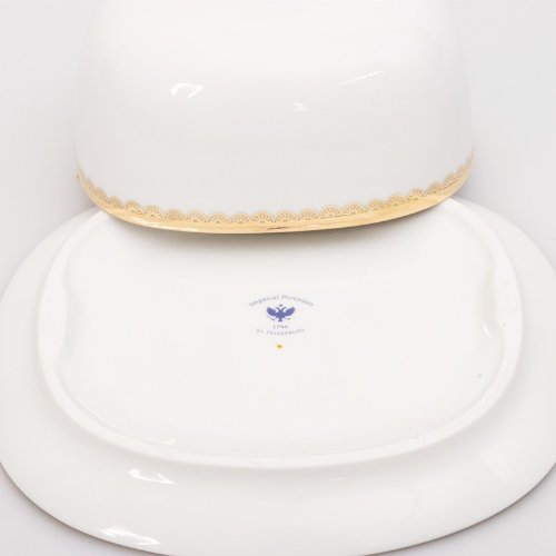 Imperial/Lomonosov Porcelain Butter Dish"Cobalt Net" #TOP4