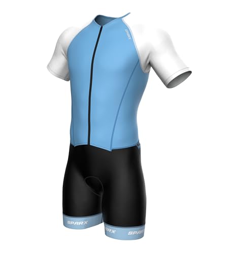 Sparx Mens Elite Aerosuit Triathlon Suit Mens Short Sleeve Tri Suit Skinsuit (Sky Blue, M)