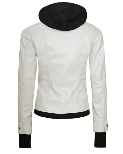 Image of Womens Leather Jacket with Detachable Hood - Real Lambskin Bomber Jacket Thumbholes Women