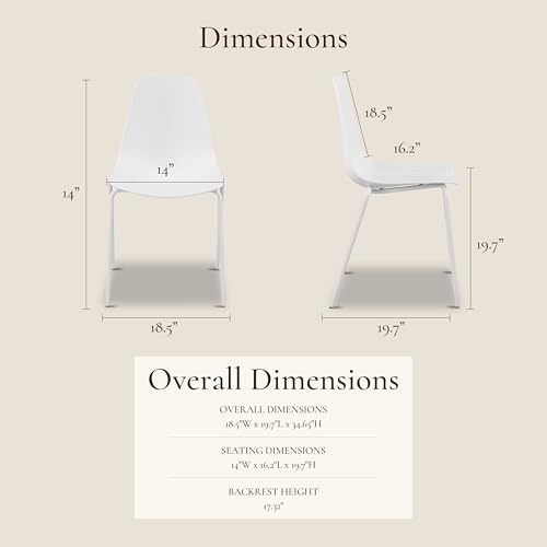 Image of Poly & BARK Isla Stackable Dining Chairs Set of 4 - Mid Century Modern Plastic Dining Chair with Metal Legs - Kitchen & Dining Room Chairs - Dining Table Chairs Set - Indoor /Outdoor - White