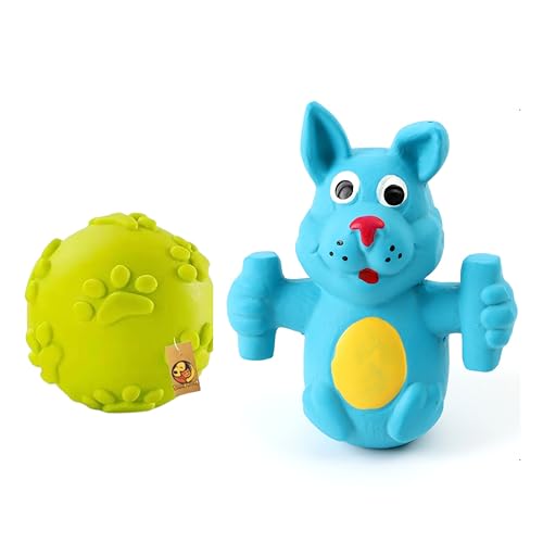 Foodie Puppies Dog Latex Squeaky Dog Toy Combo - (Claw Ball + Blue Doggy) | Suitable for Puppy and Small Dogs | Soft Rubber, Interactive, Chewing & Fetch Play Toy | Reduce Separation Anxiety