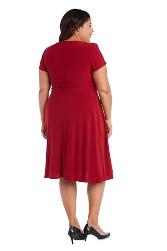 Image of R&M Richards Women's Cascade Wrap Dress with V-Neck & O-Ring Rhinestone Buckle, Work to Weekend Short Sleeve Flowy Silhouette
