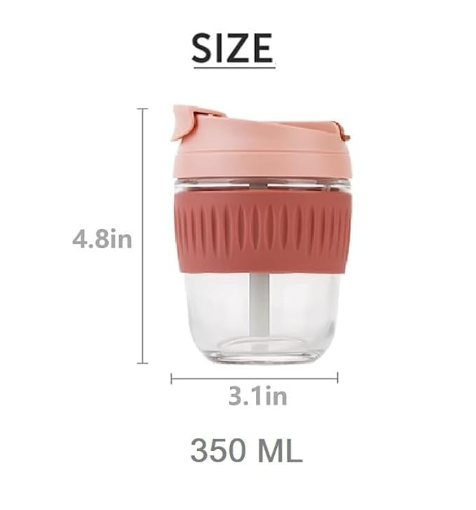 Image of Leak-Proof and Stylish Glass Travel Coffee Mug - Reusable Glass Tumbler with Lid and Straw, Ideal for Hot and Cold Beverages, Smoothies, Juices, Iced Drinks - Pack of 1