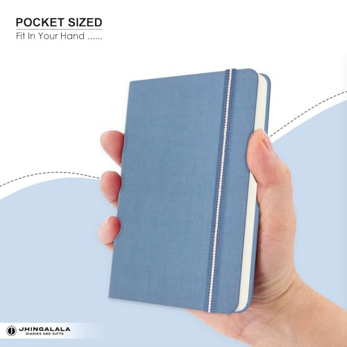 Image of Jhingalala Diaries - Fabric Cover Hardbound Pocket Journal Notebook I Fabric Series Journal Diary For Girls and Women I Pocket Diary With Elastic Closure I Size A6 I 192 Ruled Pages (Fade Blue)