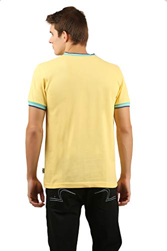 Image of Zebu Men's Half Sleeve Cotton Henley Neck Tshirt with bio wash (Pack of 1). Yellow