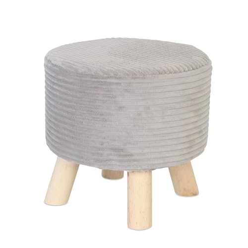 Relaxdays Hocker Cord, Holzbeine, gepolstert, H x D: 30 x 30 cm, rund, Sitzhocker, Fußhocker, Wohnzimmer, hellgrau/Natur Relaxdays Hocker Cord, Holzbeine, gepolstert, H x D: 30 x 30 cm, rund, Sitzhocker, Fußhocker, Wohnzimmer, hellgrau/Natur
