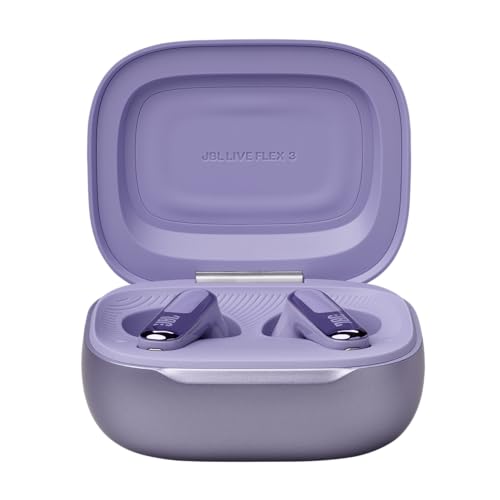 Image of JBL Live Flex 3 Wireless Earbud Headphones with Bluetooth, 50 Hours Battery Life, True Adaptive Noise Cancelling and High Resolution JBL Signature Sound, IP54 Waterproof, with Earplugs, Purple