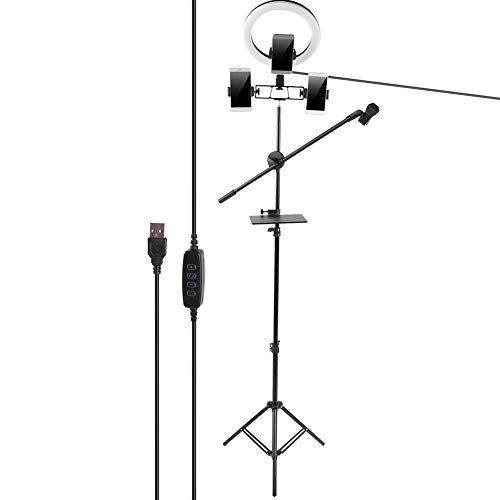 12inch Ring Light, 10 Gears Brightness Adjustable Ring Light Tripod Microphone Bracket Kit,for Live Broadcast, Video Recording, Vlog, Video Shooting, for YouTube, Makeup, etc