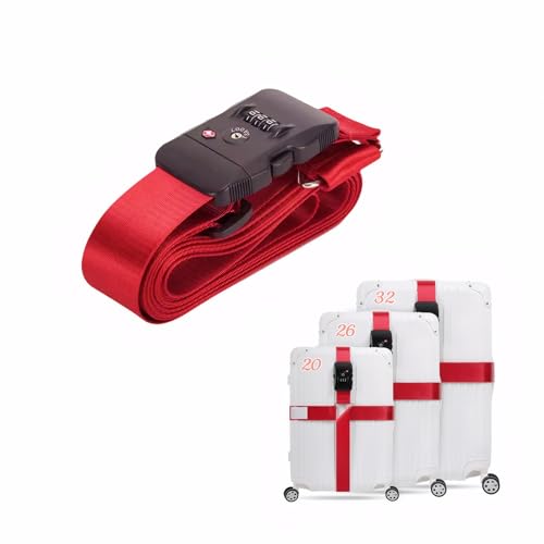 Luggage Straps for Suitcases with TSA Approved Customs Lock,Suitcase Straps Includes 3 Digit Dial with Luggage Tag, Fits 20 to 32 Inch Suitcase… (Red)