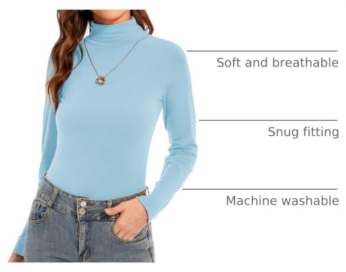 Image of Womens Long Sleeve Turtleneck T-Shirts Casual Lightweight Slim Fit Cozy Base Layer Top