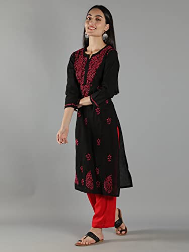 Image of Seva Chikan Hand Embroidered Lucknowi Chikankari Cotton Kurta Kurti for Womens SCL4219