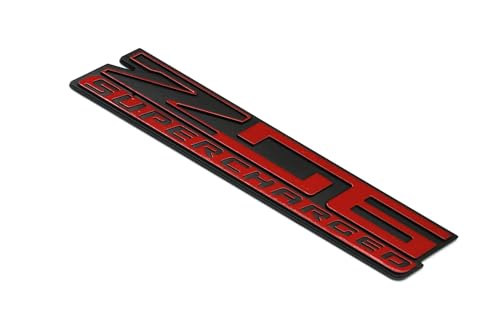 Image of 2Pcs New Z06 Blown Supercharged Engine Emblems 3D Badges Nameplate Compatible with Chevy Corvette (Black Red)