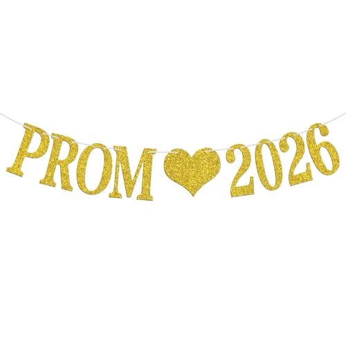 Prom Decorations 2026 Prom Banner Gold Glitter Proms Decoration Large Banner Decorations for Party Class of 2026 Graduation Party Supplies for High School College Proms Backdrop for Photoshoot