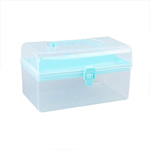 WDOIT - Caja de Almacenamiento Multifuncional, Transparente, Lavable, a Prueba de Polvo, para Herramientas de Medicina, Azul, 21.7 * 12.7 * 12.3cm