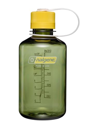 Image of Nalgene 16 oz Narrow Mouth Water Bottle | Slim Cup Holder Size, BPA-Free, Durable Leak Proof Travel Bottle - Thrill & Motion, Oil Green w /Freesia
