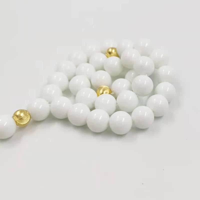 ALBASHAN Tasbih White Ceramics Muslim Prayer Beads with Gold Beads misbaha Islamic Rosary Ramadan Eid Gift Turkish Accessories Tassel (12mm x 99 Beads)