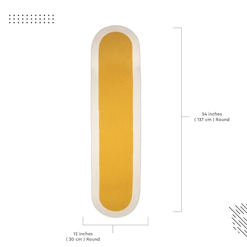 Image of Encasa XO Table Runner for 4 Seater | Handmade Ribbed Style Cotton | 30x137 cm | Yellow & Off White | for Dining & Center Table