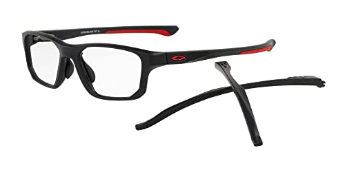 Oakley Men's/Women's Ox8142 Crosslink Asian Fit Rectangular Prescription Eyewear Frames, Satin Black on Red/Demo Lens, 56 mm