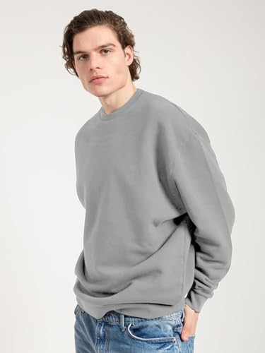 Image of Veirdo Cotton Poly Fleece Oversized Fit Full Sleeves Ribbed Solid Crew Neck Sweatshirt for Men