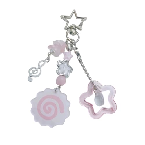 Sweet Pink Star Fish Cake Beaded Keychain Musical Note Jewelry Gift For Friend Family