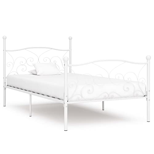 vidaXL Estructura de Cama con Somier Soporte Base Mueble Individual Tapizada Cabecero Curvado Dormitorio Habitación Metal Blanco 90x200 cm