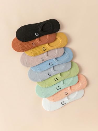 WDIRARA Women's 10 Pairs Cartoon Smile Pattern Invisible Socks Low Cut Socks Multicolor Cartoon 36-394