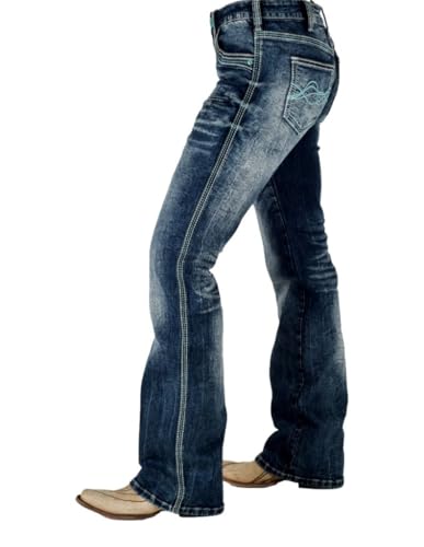 Cowgirl Tuff Western Jeans Womens Turquoise Hurricane Med Wash JTUHBC4