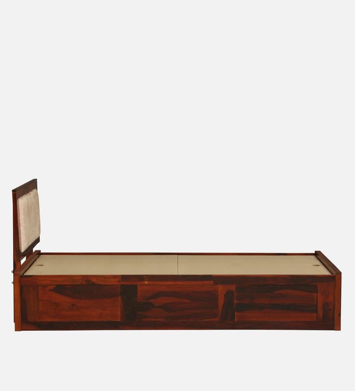 Image of Solid Sheesham Wood Pearl Single Bed with Box Storage | Wooden Single Bed Cot Palang Furniture for Bedroom Living Room Home and Hotel (Honey Oak Finish)