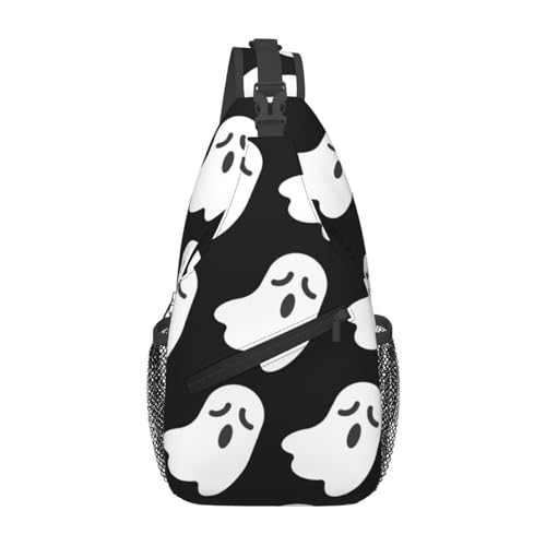 White Ghost Halloween Print Diagonally Sling Bag,Crossbody Sling Backpack Shoulder Chest Bag For Women Men Hiking