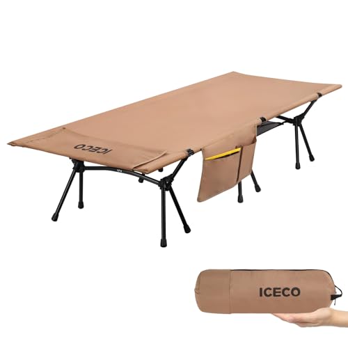 Upgrade ICECO キャンプコット 2WAY 1000D 耐荷重180KG 軽量2.8KG ハイ/ロー切替可能 静音設計 キャンプ アウトドア ベッド 折りたたみ式 組立簡易 コンパクト 収納バッグ付き 日本語説明書付 (カーキ)