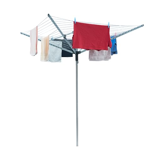 4 Arm 50m Rotary Washing Line - Outdoor Clothes Airer with Ground Spike & Protective Cover, UV-Resistant with Non-Slip Lining, Smooth Umbrella System (Grey Pole) - Image 7