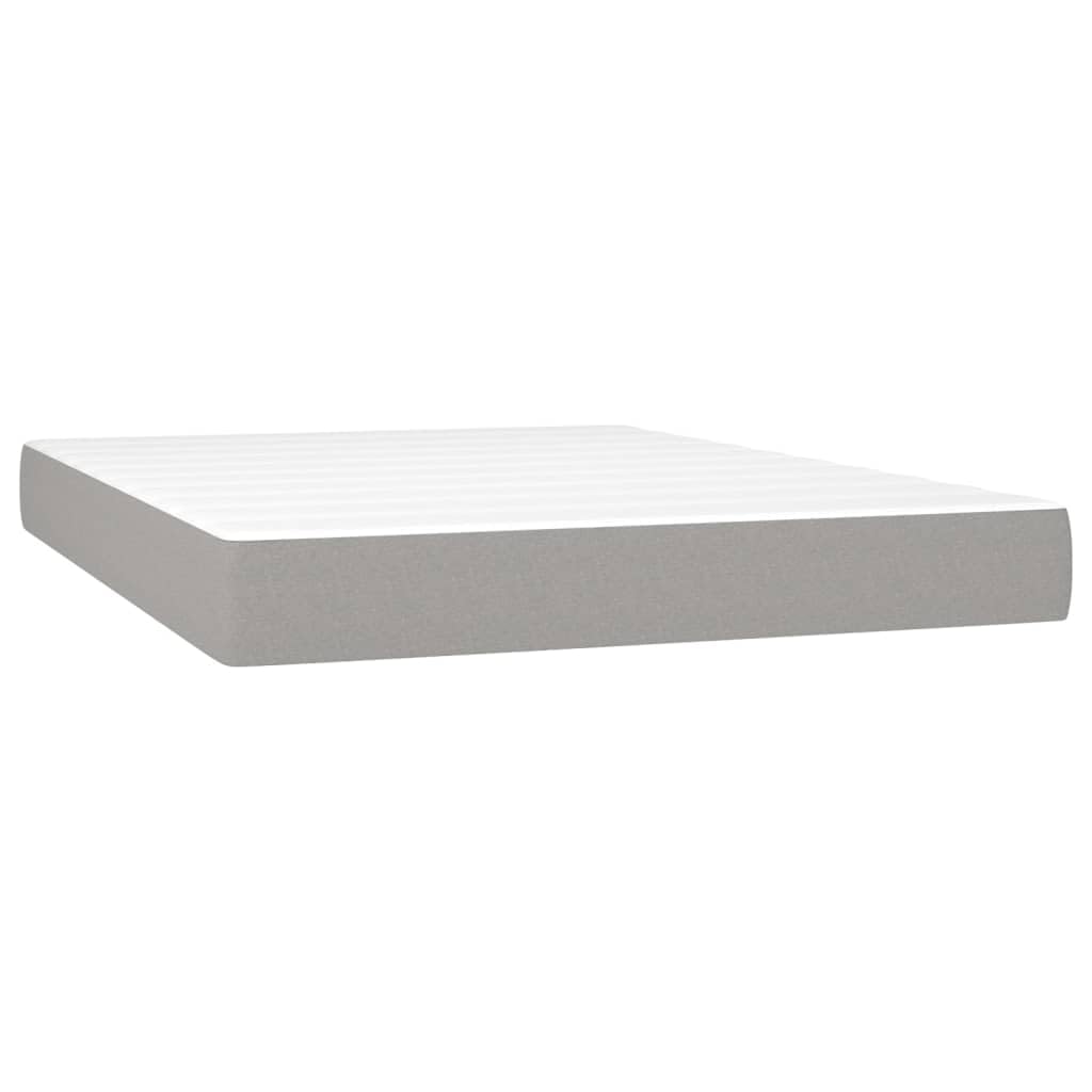 Cama con somier, gris claro, 140 x 200 cm, funda de tela, con colchón de muelles ensacados, cabecero regulable en altura, cómoda superficie de descanso para dormitorio