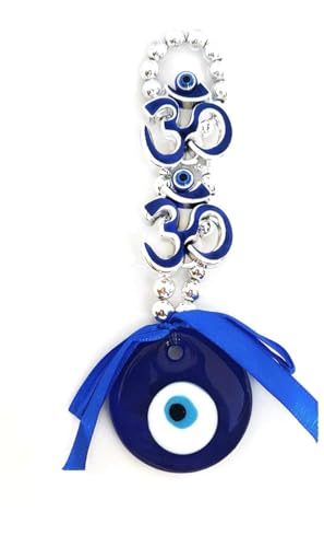 Image of Blue Evil Eye Hanging with Om Symbol for Car Rear View Mirror, Home Decor Nazar Protection Charm Spiritual Gift Item