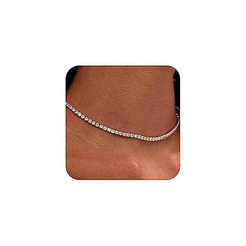HERIER Tennis Necklace for Women 14K Gold Plated or Silver Rhinestone Choker Necklaces Dainty Zirconia Cut Faux Diamond chain 3mm Cover
