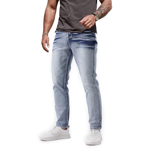 Jeans for Men Stretch Fit Strechy Light Blue Denim Regular Fit Slim Comfort Flex Waist Stacked Athletic Skinny Leg Fashion Stylish Pants 2024-2810-30