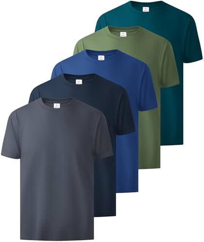 Little Beauty 5 Pack Men's T-Shirts Crew Neck Short Sleeve Cotton Tee Casual Summer Tops Oversize