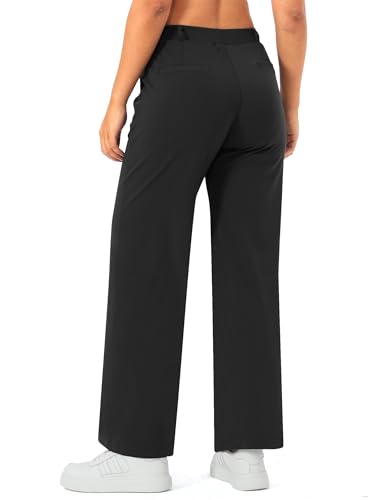 Image of Wide Leg Work Pants for Woman Stretchy Office Slack Dress Pants Business Trousers with Pockets