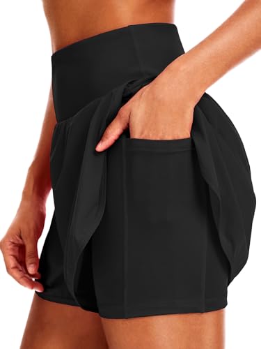 CADMUS 2 in 1 Womens 5 Workout Athletic Gym Running Shorts for Women Phone Pockets Black XX-Large