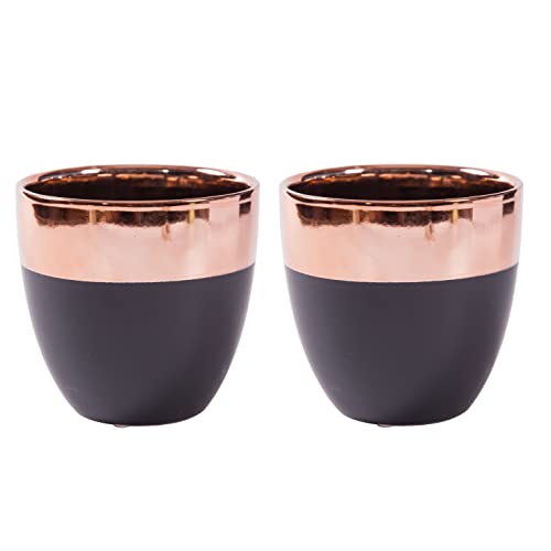 Jinfa 2er-Set Keramik Übertöpfe Blumentöpfe Ton Vase für den Innenbereich | Mattschwarz mit goldenem Finish | Durchmesser 13,5 cm x H 13 cm Cover