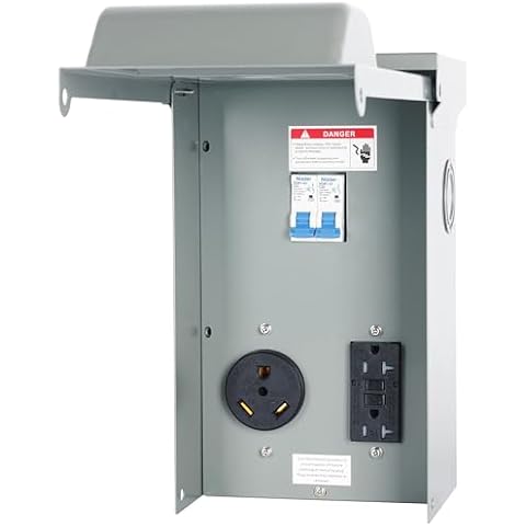 Tocretoare Temporary Power Outlet Panel, Power Circuit Breaker Panel with 20, 30 Amp Receptacle Installed, Prewired Receptacle Panel Weatherproof Electrical Outlet Box (20A 30A Power Outlet Panel) Cover