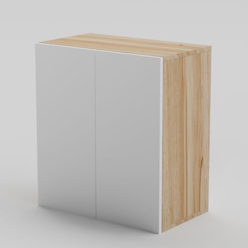 Image of 2 Door Multipurpose Wall Mounted Cabinet with Adjustable & Fixed Shelf | Storage for Modular Kitchen, Bathroom, Office & Living Room | DIY | Color-Asian Light & White | Size-60x33x63.8 Cm