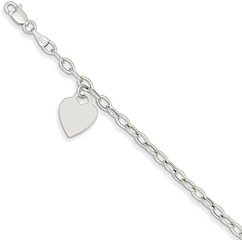 Sonia Jewels 14k White Gold Dangle Heart Charm Bracelet - with Secure Lobster Lock Clasp 7.5" (Width = 10mm)