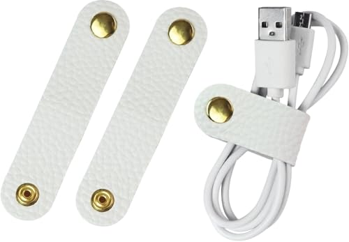 Carrotez Leather Cord Organizer, Cable Organizer for Travel, Cord Keeper, Cable Ties, Cable Straps, Cord Wraps for Charging Cords - 3 pcs (White)