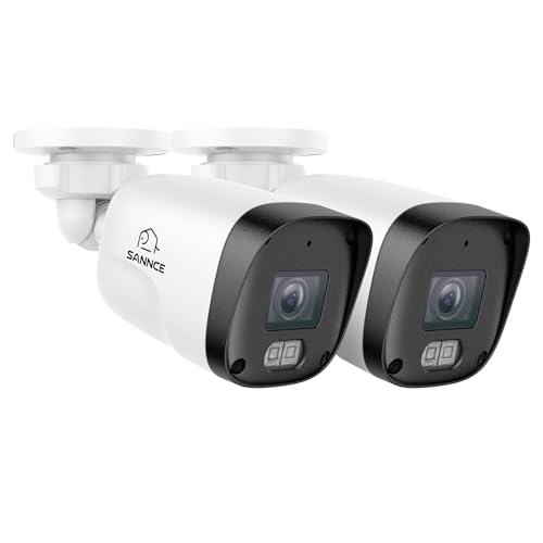SANNCE 2 cámaras de vigilancia de 3 MP POE CCTV con audio, 2 cámaras de seguridad para exteriores, objetivo de 4 mm, visión nocturna de 30 m, IP67, detección de movimiento, sin adaptador de