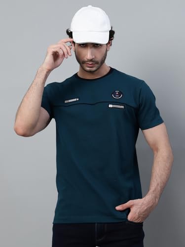 Image of Cantabil Poly Cotton Regular Fit Solid Round Neck Half Sleeve Casual T-Shirt for Men | Half Sleeves Round Neck T-Shirts for Men | Mens Round Neck T-Shirt (P MTSH00680)