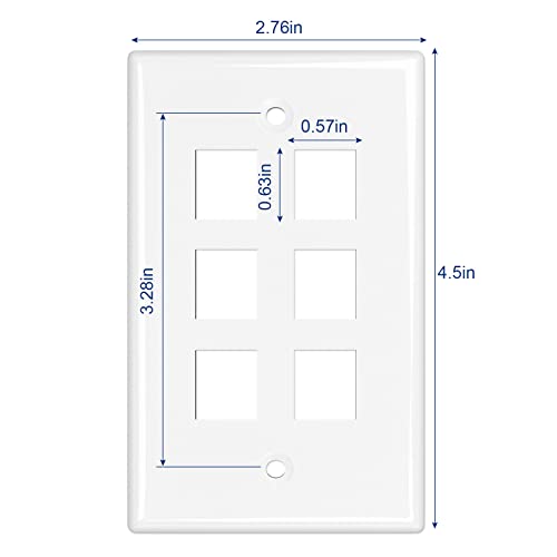 Image of iwillink 6-Port Keystone Wall Plate 10-Pack, Low Profile Ethernet Wall Plates for Keystone Jack, White