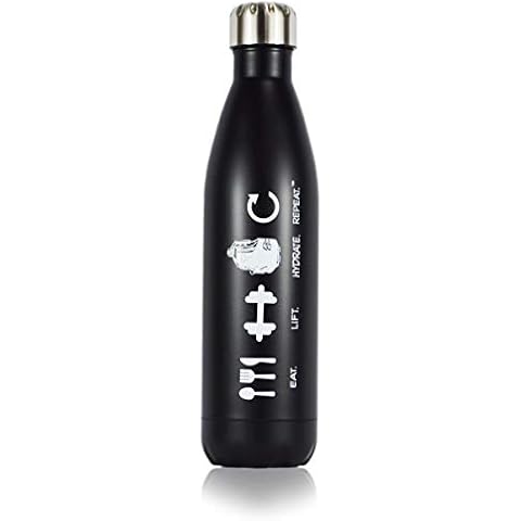 Gallon Gear STAINLESS STEEL WATER BOTTLE | 25oz/750ml INSULATED VACUUM SEALED WATER BOTTLE | SPORTS WATER BOTTLE KEEP COLD UP-TO 24 HOURS & HOT UP-TO 12 HOURS | WATER TRAVEL BOTTLE (BLACK) Cover