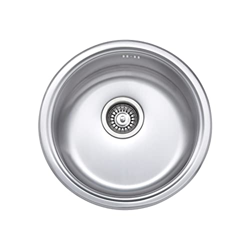 JASSFERRY Small Campervan Kitchen Sink 145mm Depth Drainer Stainless Steel Round Bowl with Strainer Waste Pipe Kit - 10 Year Warranty