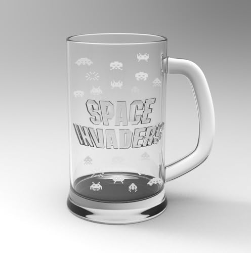 Space Invaders Verre à bière Accessoires des années 80-350 ml - Verre de haute qualité - Cadeaux rétro pour les fans de jeux - Souvenir des jeux cultes des années 80