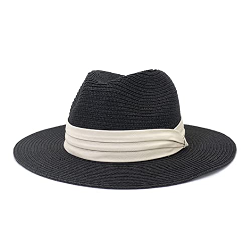 Bollrllr Women Elegant Ribbon Band Multicolor Straw Hats Panama Hats Wide Brim Beach Hats Jazz Hats